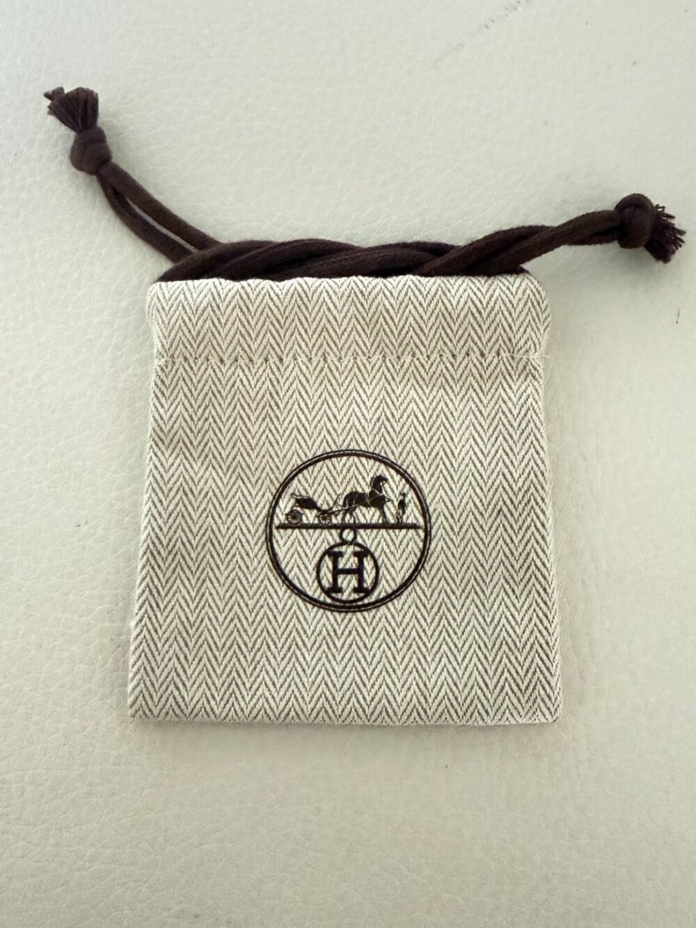 Hermès Drawstring Small Mini Jewelry Dust Bag Pouch Herringbone 3.5"x3.75"